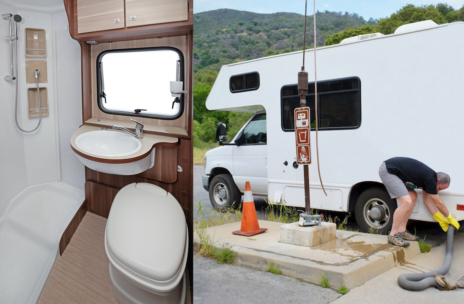 Portable RV/camper toilet and holding tank setup in Kalispell, Montana