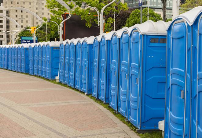 Seasonal porta potty units set up at a Kalispell, Montana venue
